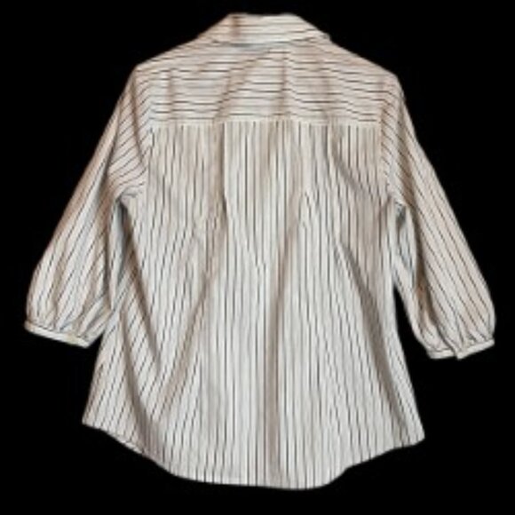 GEORGE WOMAN WHITE STRETCH SHIRT W/ BLACK & TAN STRIPES 3/4 SLEEVE SIZE 1X/16W - Picture 5 of 6